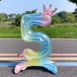 elvesmall  32 Inch Silver Crown Standing Number Aluminum Film Balloon Baby Birthday Party Photo Decoration Props