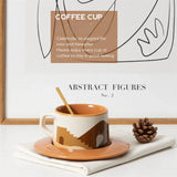 elvesmall  -  Korean Style Vintage Ceramic Coffee Cup and Saucer Set, Heat Resistant with Spoon, Household Breakfast Milk Mug