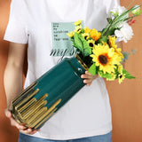 elvesmall  Decorative Home hydroponic flower arrangement electric gold-plated green ceramic vase Modern decorative vase light luxury ins