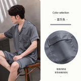 elvesmall  Summer Men's Pajamas Suit Short Sleeve Ice Silk Sleepwear Set Thin Loose Satin Solid Two Piece Home Night Clothing Male Teen