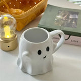 elvesmall Cute Ghost Water Cup Creative Ceramic Mug Afternoon Tea Coffee Cup Breakfast Milk Cup Household Drinking Set Halloween Gift