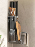 elvesmall  Multi-function Kitchen Knife Holder  Wall-mounted  Chopsticks Tube Rack Drain Integrated Storage Organizer Knives Hanger Hooks