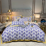 elvesmall Euro Gray Grid Flower Bedding Set Pure Cotton Geometric Stripes Floral Duvet Cover Bed Linen Calico Comforter Queen King Bed Set