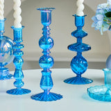 elvesmall Floriddle Retro Candlesticks Taper Candle Holders Tall Candlesticks Decoration Party Blue Vase Home Decor Glass Candle Stand