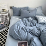 elvesmall Simple Plaid Style Duvet Cover with Pillowcases Flat Sheet Skin-friendly Quilt Cover Twin Bed Linens Adults Boys Bedding Sets