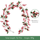elvesmall  Christmas Garlands Pine Cone  Wreath With Red Berry Poinsettia Flowers Vine for Xmas New Year Home Fireplace Wall Decorations