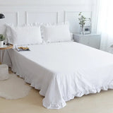 elvesmall White Flat Sheet Thickened 100% Cotton Bedding Sheets queen Lotus Leaf Flat Bed Sheet Duvet cover and pillowcases quilt case
