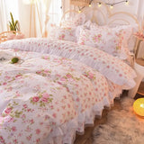 elvesmall Korean Style Bedding Set Cotton Fresh Garden Princess Lace Ruffles Pillowcase Supper King Size Duvet Cover Bed Set