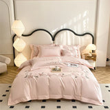 elvesmall  Chic Flowers Embroidery 100% Cotton Bedding Set Duvet Cover Set Bed Sheet Or Fitted Sheet Pillowcases Queen King Size Bed Set