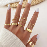 elvesmall Exaggerated Punk Rings Set Snake Heart Chain Butterfly Gold Color Metal Finger Ring for Women Fashion Jewelry Gift