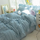 elvesmall Purple Princess Bedding Set Duvet Cover Pillowcase Linens Twin Queen King Bed Sheet Set Luxury Solid Color Woman Girl Kawaii Set