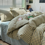 elvesmall Fashion Plaid Bedding Set 100% Cotton Duvet Cover Set Home Textiles Nordic Bed Sheet Queen King Quilt Cover Pillowcase Bed Linen