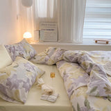 elvesmall  100% Cotton Lily Flower-covered Duvet Cover Single/Queen/King Size HomeTextile Bedsheet Quilt Cover Soft Luxury Bedding Set