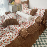 elvesmall Princess Style Pleated Lace Autumn and Winter Caramel Color Four-piece Bedding Set Quilt Cover Bed Sheet Bed Skirt Bed Sheet