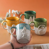 elvesmall  -  1pc 350ml Cute Bunny Chicken Coffee Mug Ceramic Coffee Cup Funny Gifts Unique Birthday Gifts Embossed Breakfast Mug Home Office
