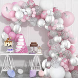 elvesmall 98pcs Pink Silver Butterfly Balloon Garland Arch Kit Birthday Party Decoration Kids Wedding Decor Baby Shower Girl Latex Baloon