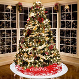 elvesmall  Christmas Tree Skirt 122cm Red Faux Fur Christmas Tree Skirts with White Snowflakes Merry Christmas Sign Xmas Tree Decor