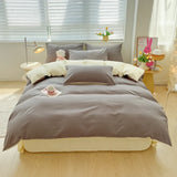 elvesmall Solid Color Duvet Cover Set Twin Queen, 100% Washed Cotton Bedding Set Soft Comfy 4 Pcs-1 Quilt Cover,1 Flat Sheet,2 Pillowcase