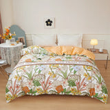elvesmall Yellow Floral 100% Cotton Duvet Cover Rose Pattern Comforter Covers Elegant Flowers Botanical Bedding All Season for Women Girls