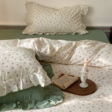 elvesmall  Small Fresh Home Double Layer Yarn Small Fragmented Flower Cotton Bed Sheet and Duvet Cover
