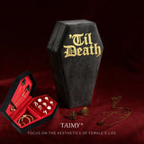 elvesmall Gothic Velvet Jewelry Coffin Shape Ring Necklace Storage Box Logo Custom Display Packaging Case Travel Hip Hop Rap Boxes