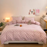 elvesmall Checkerboard Bedding Comforter Set with Pillowcase bed sheet Single Full Size Bed Linen Duvet Cover Set Queen/King Double Single