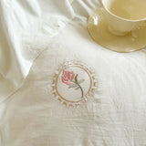 elvesmall Elegant Rose Embroidery Lace Ruffles Bedding Set Skin-friendly Washed Cotton Princess Wedding Duvet Cover Bed Sheet Pillowcases