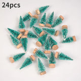 elvesmall 24pcs, Mini Christmas Sisal Snow Frost Tree with Wooden Bottling Brush - Perfect Desktop Tree for Christmas Party and Home Decor