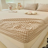 elvesmall Ins Fitted Sheet Soft Washed Cotton Mattress Cover With Elastic Non Slip Bed Cover Simple Bedding 90/120/150/200cm