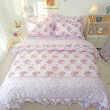 elvesmall Elegant Flowers Print Bedding Sets King Queen Size Pastoral Style Ruffle Lace Duvet Cover Bed Sheet Pillowcases Home Textile