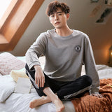 elvesmall  Men Pajamas Suit Pure Cotton Autumn Long Sleeves Breathable Plus-size Sleepwear Male Nightwear Set Spring Winter Gentlemen