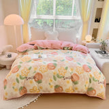 elvesmall Cute Floral Pure Cotton Duvet Cover Milk Velvet Thickened Colorful Flowers Comforter Covers Soft Warm Bedding for Kids Adults