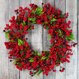 elvesmall Christmas Decoration Wreaths for Front Door Handmade Cypress Leaf Red Berry Pine Wreath Xmas Home Wall Window Decor