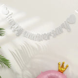 elvesmall 1pc Happy Anniversary glitter flag banner anniversary wedding party decoration pull flowers.