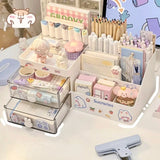 elvesmall Desktop Cosmetic Storage Box Organizer Drawer Office Storage Rack Stationery Desk Pen Holder Bunny Drawer Organizer Cute Kawaii