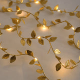 elvesmall 2M 20LED Golden Leaves String Fairy Lights For Wedding Birthday Party Decoration Home Garden Artificial Plant Garland Vine Light