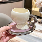 elvesmall  -  Fine Ceramic Coffee Cup Saucer Bow Mug English Afternoon Tea Tableware Ceramic Latte Coffee Cup Saucer Breakfast Mug Gifts 160ml