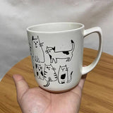 elvesmall  450ML Creative Hand-painted Ceramic Mug Vintage Cartoon Animal Kitten Milk Coffee Cup Kawaii Cat Nordic Kitchen Coffee Mugs Gift