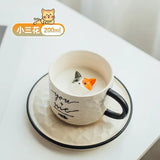 elvesmall  -  Cute Kitten Ceramic Cat Claw Cup Afternoon Tea Coffee Cups with Plates Dishes Ceramic Mug for Couples and Children Drinking Milk