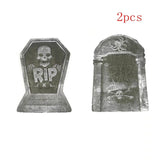 elvesmall 4pcs Horror Skull Foam Fake Tombstone Halloween Outdoor Ornaments Happy Halloween Party Decoration Props Haunted House Decors