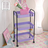 elvesmall 3 Layer Contrast Color Trolley Storage Shelf Multi-layer Movable Trolley Cosmetics Snack Storage Rack Bathroom Mobile Shelf Home