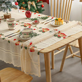 elvesmall Christmas Tablecloth Jingle Bell Embroidery Lace Living Room Kitchen Rectangular Non-slip Hollow Out Xmas Decoration Cover Cloth