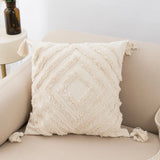 elvesmall 1pc beige tufted pillowcase fringed lumbar cushion fits the sofa bedroom