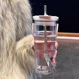 elvesmall -  600/900ml Sport Water Bottle With Straw Handle Cute Plastic Large Cup Drinking Ice Coffee Tea Juice Gym Travel Portable Cups