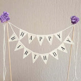 elvesmall New Birthday Cake Flag Topper Baking Decoration Tools Wood Gadgets Paper Decor Happy Party Birthday Decor With Letter Pattern