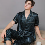 elvesmall  New Typle High Quality Spring Autumn Silk Pajamas Set Men Ice Silk Short Sleeve Large Size Home Wear Suit Male Feel Cool Summer