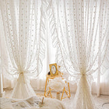 elvesmall  White Pompom Sheer Curtains Girls Room Romantic Elegant Vintage Lace Tulle Light Filtering Window Drapes Curtains for Bedroom