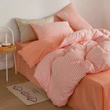 elvesmall Japan Style Plaid Queen Size Duvet Cover Set with Sheets High Quality Skin Friendly Bedding Set King Single Double Bedding Sets