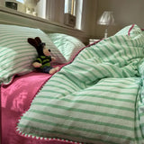 elvesmall Ins Nordic Stripe Duvet Cover Set Minimalist Quilt Cover and Sheet Pillowcase Washed Cotton Home Bedding Boys Adults Bedclothes