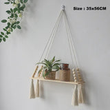 elvesmall Wooden Rope Swing Wall Hanging Plant Flower Pot Tray Mounted Floating Wall Shelves Nordic Home Decoration Mored Simple Design